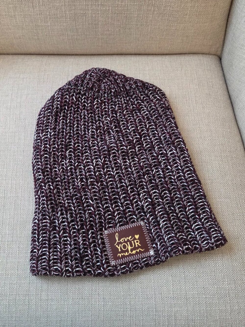 Love Your Melon Slouch Beanie One Size Burgundy Knit 100% Cotton Made In USA